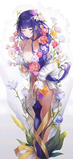 "Flower Bouquet" Raiden [Genshin] (2400x5200)