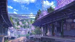 Tranquil Train Station in Springtime Anime [1920x1080]