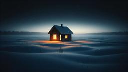 Cozy Cabin in Snowy Landscape at Night with Warm Light, Winter [3840x2160]