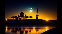 A mosque with the moon in the sky[1920x1080]