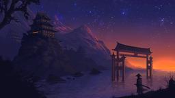 Traveler viewing a pagoda at night [2560 x 1440]