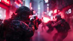 Futuristic Soldiers Neon Rain [1920x1080]