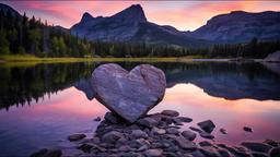 View of heart shape with mountains and lake landscape[1920x1080]